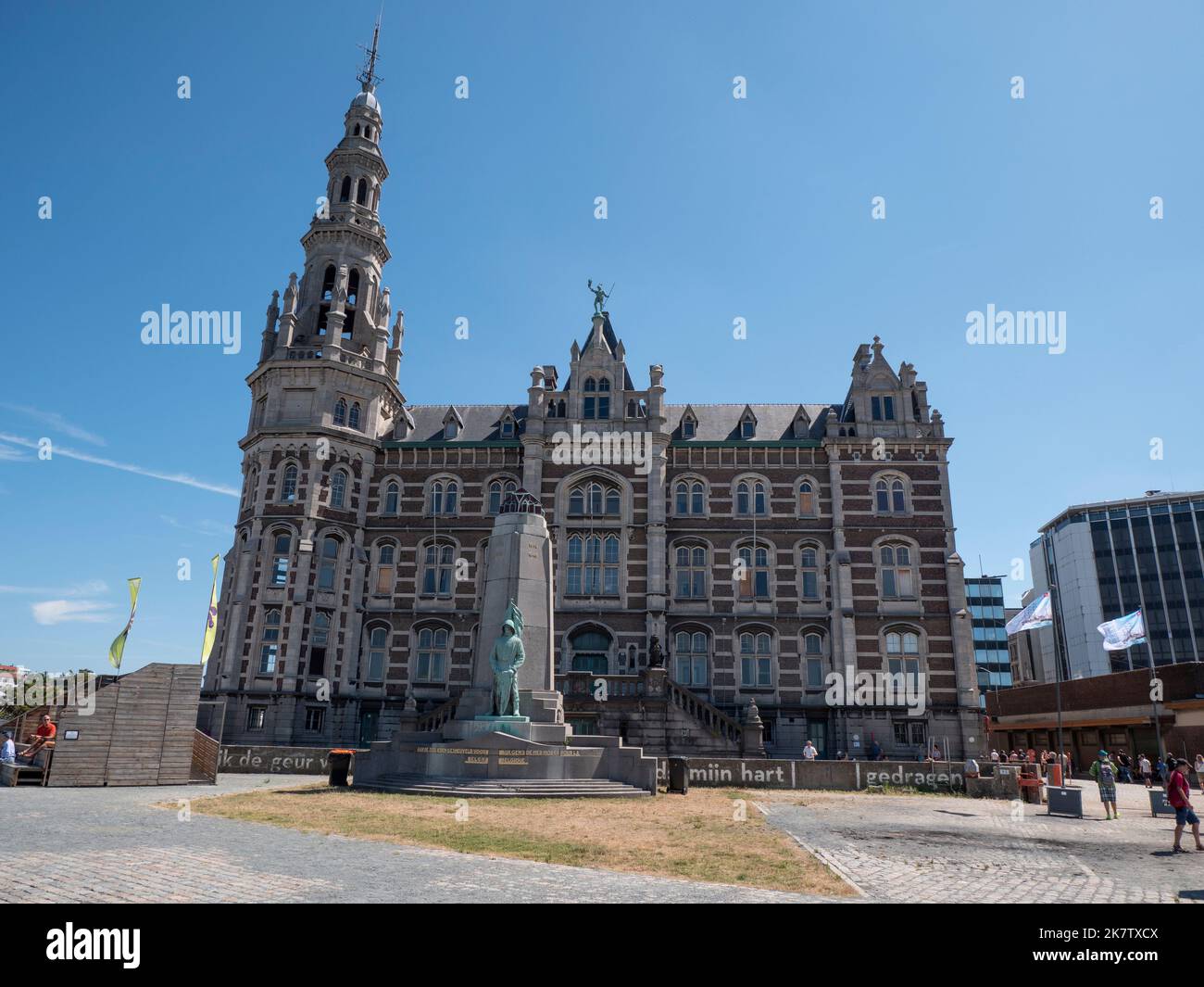 Antwerp, Belgium, July 24, 2022, Building of the pilotage service with the monument to the sailors who fell for Belgium Stock Photo