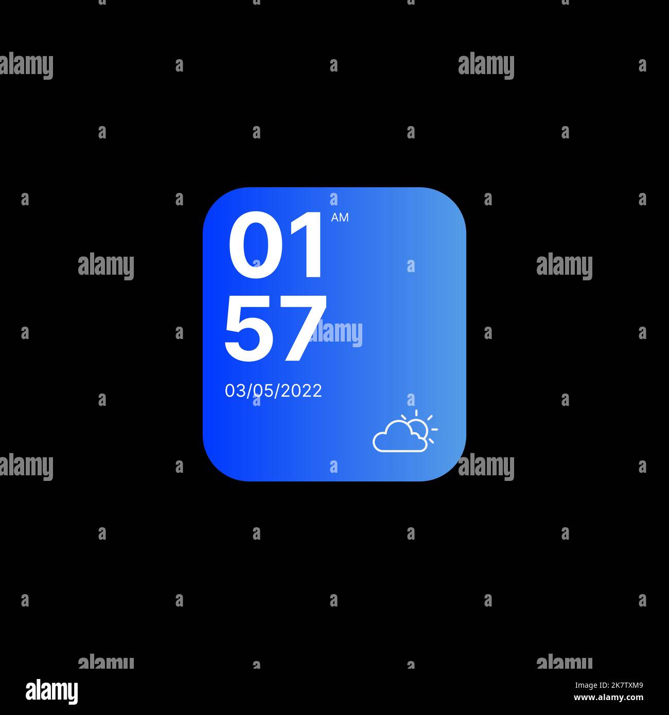 Clock with weather forecast widget ui concept on black background