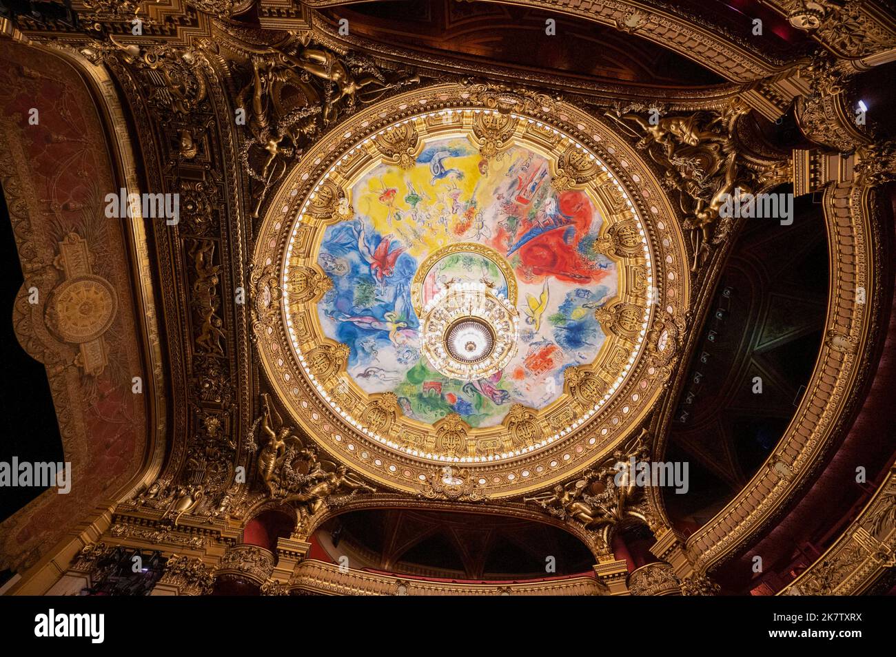 Paris (France): Palais Garnier (Opera Garnier) with its ceiling designed by artist Chagall. Building registered as a National Historic Landmark (Frenc Stock Photo