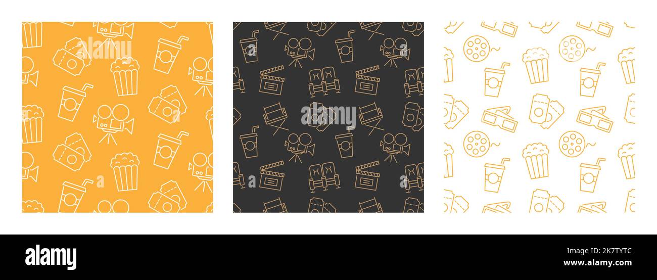 Cinema seamless pattern set with icons Stock Vector