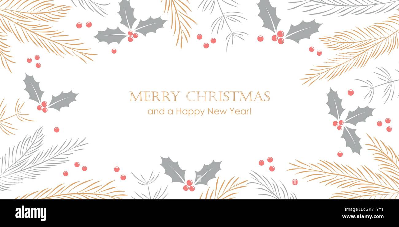 christmas winter background fir branches and holly berry Stock Vector ...