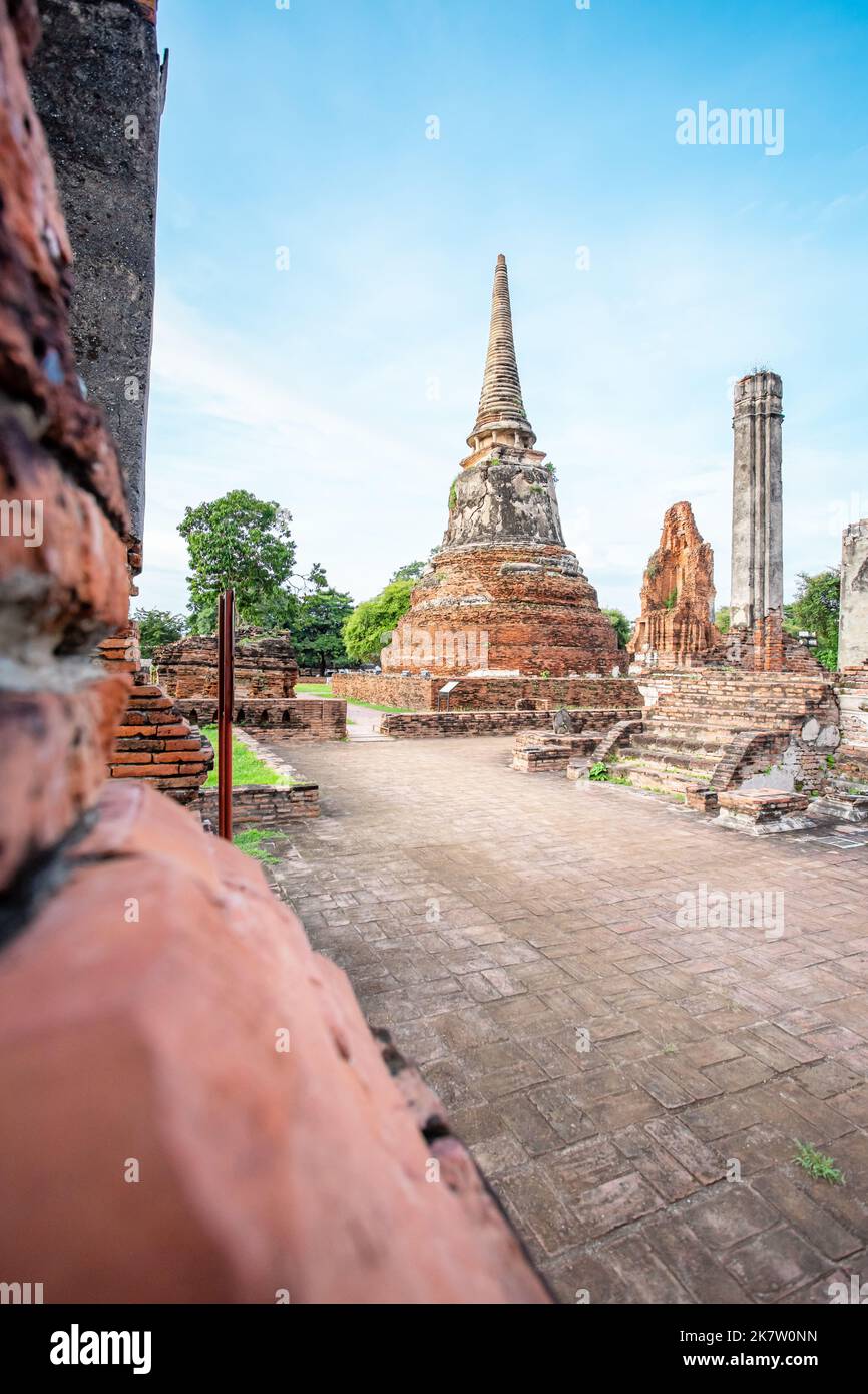 Ancient temple scenery, Wat Mahathat  in Ayutthaya province, Thailand Stock Photo