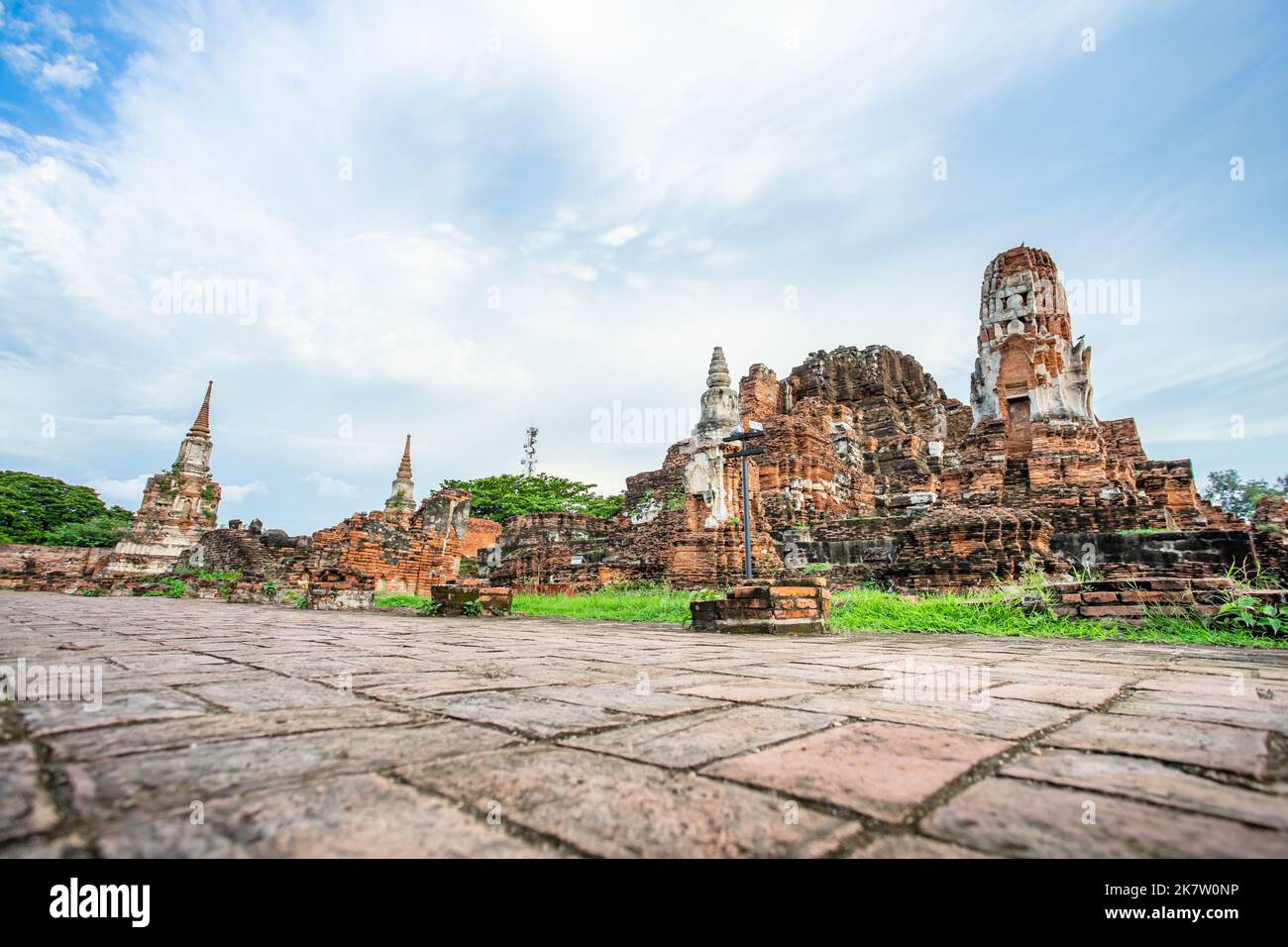 Ancient temple scenery, Wat Mahathat  in Ayutthaya province, Thailand Stock Photo