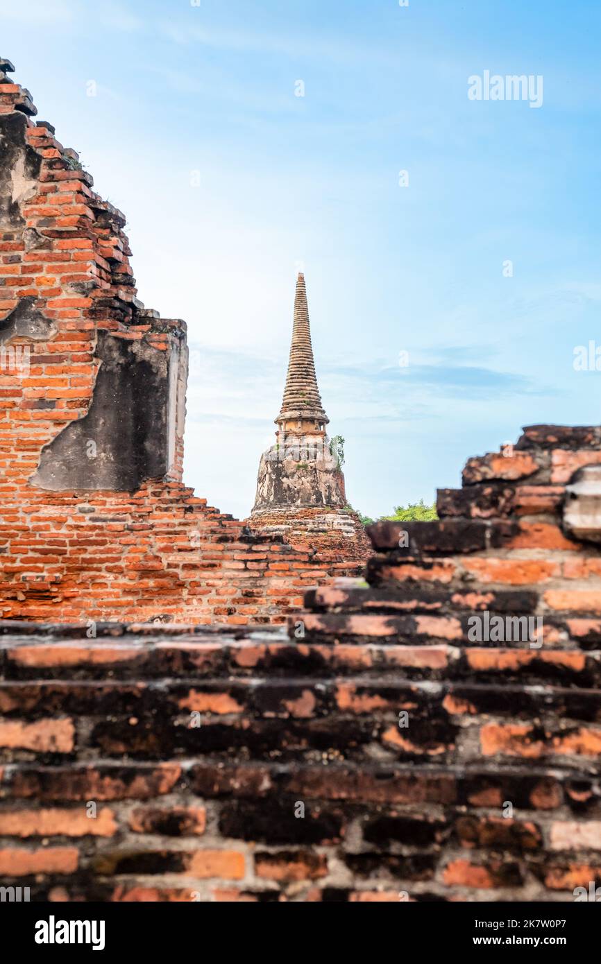 Ancient temple scenery, Wat Mahathat  in Ayutthaya province, Thailand Stock Photo