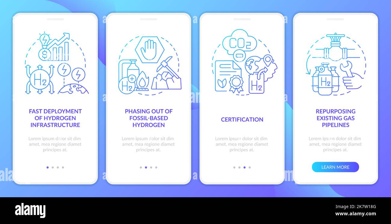 Implement h2 economy blue gradient onboarding mobile app screen Stock Vector