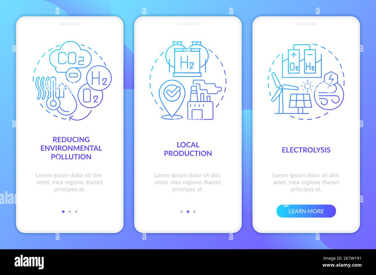 Advantages of hydrogen blue gradient onboarding mobile app screen Stock ...
