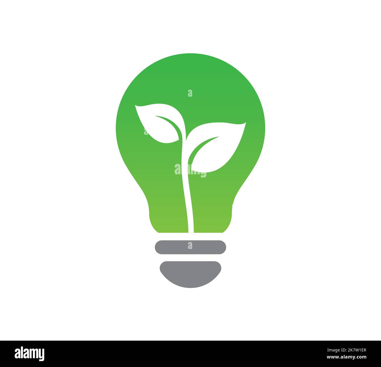green light bulb globe with white seedling leaves simple linework