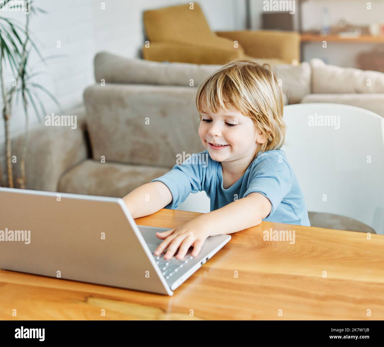 child laptop computer technology home boy son man education homework kid learning internet childhood student sitting connection using online Stock Photo