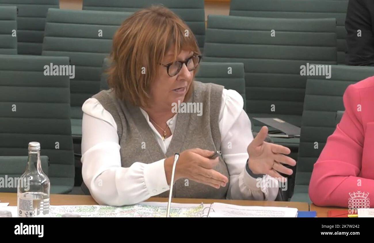 Dame Bernadette Kelly, permanent secretary at the Department for Transport (DfT) answering questions in front of the Transport Select Committee in the House of Commons, London, on the subject of Work of the Secretary of State for Transport. Picture date: Wednesday October 19, 2022. Stock Photo