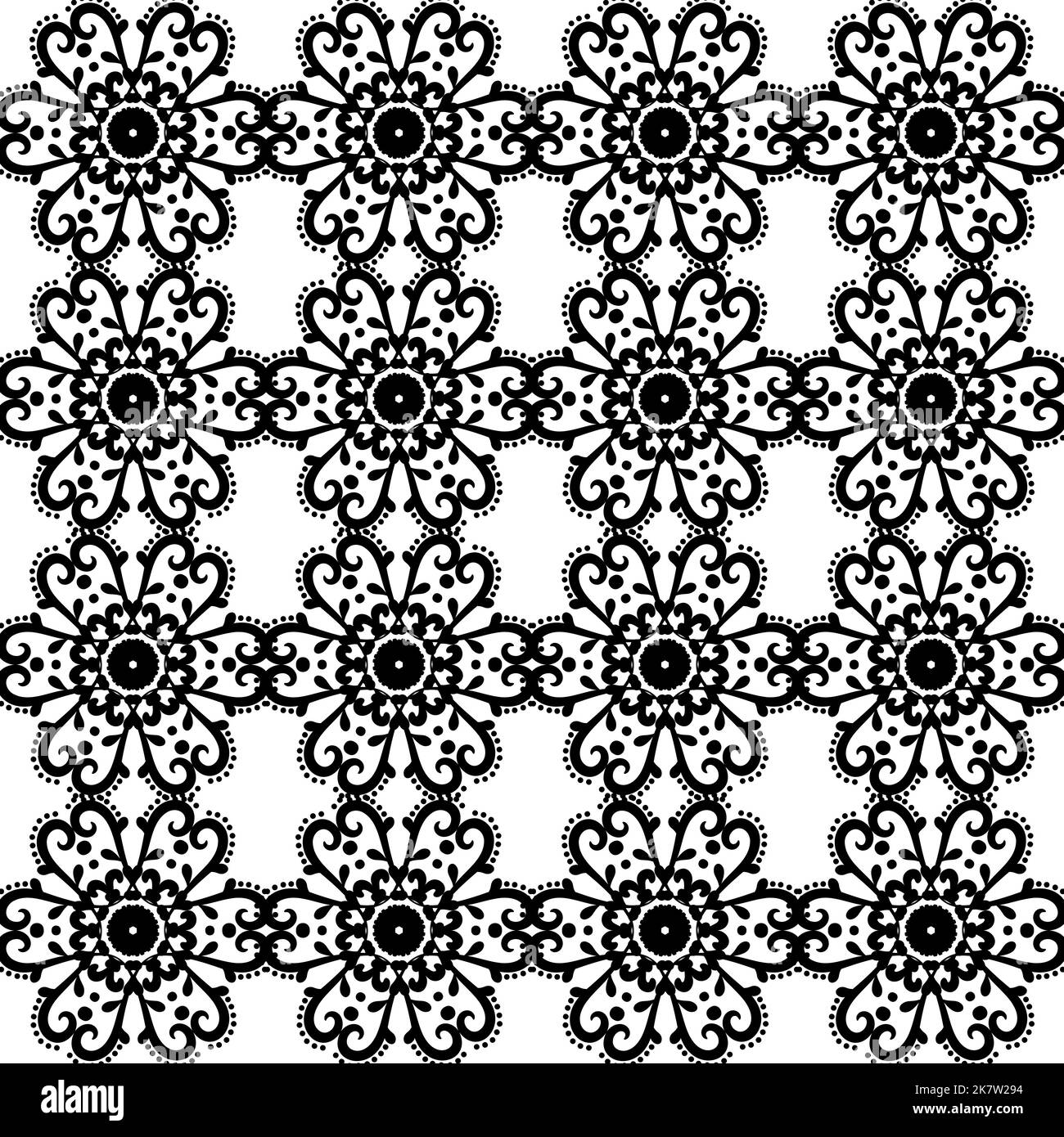 Poster Black lace vector fabric seamless pattern with lines and