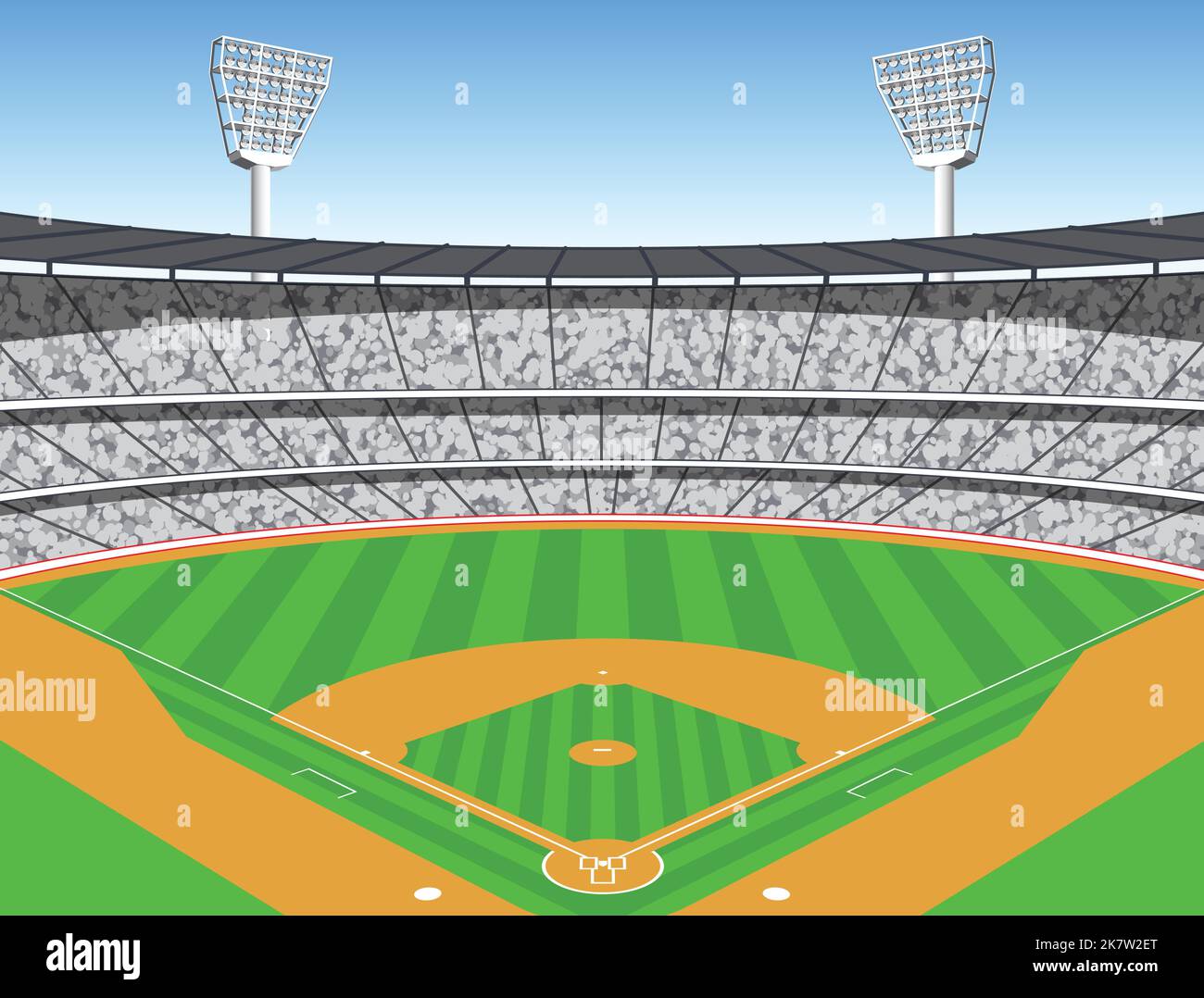 Baseball field sports stadium with lights vector background ilustration
