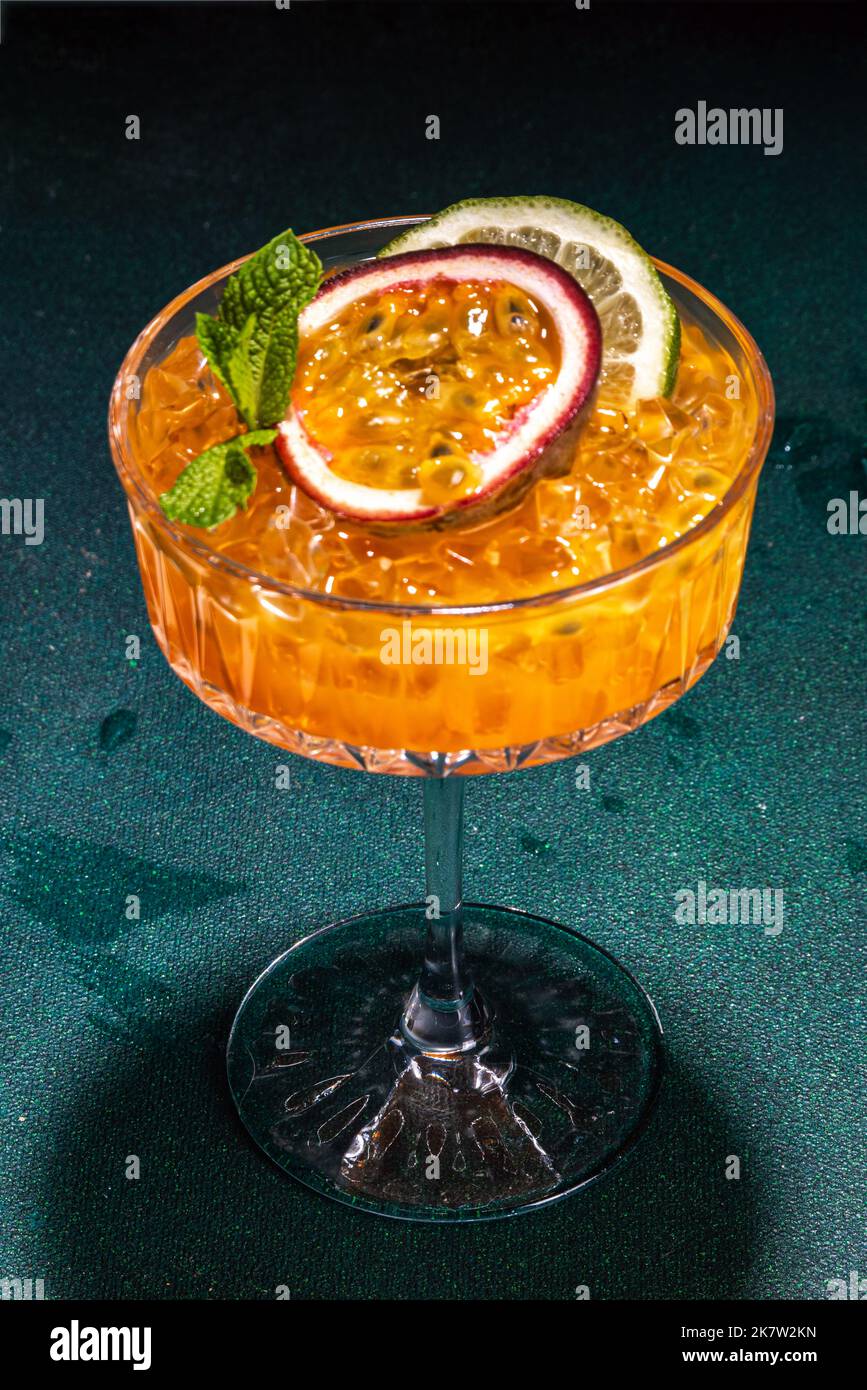 Passion fruit martini cocktail. Sweet pornstar alcoholic drink with