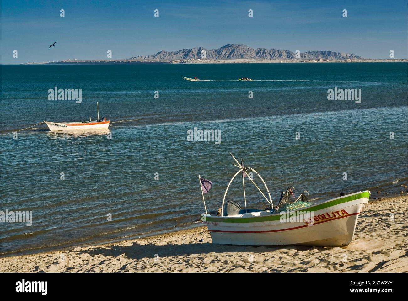 Boats on beach at Bahia de San Felipe, in San Felipe, Baja California