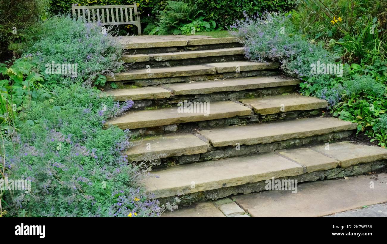Rustic designed steps in an English country garden - John Gollop Stock ...