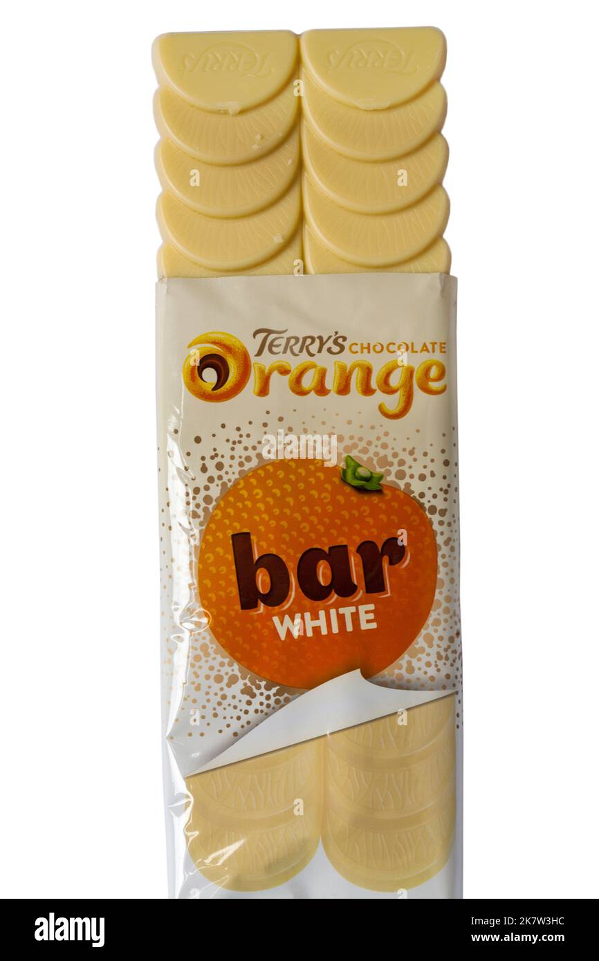 Terry's chocolate orange white chocolate bar opened to show contents