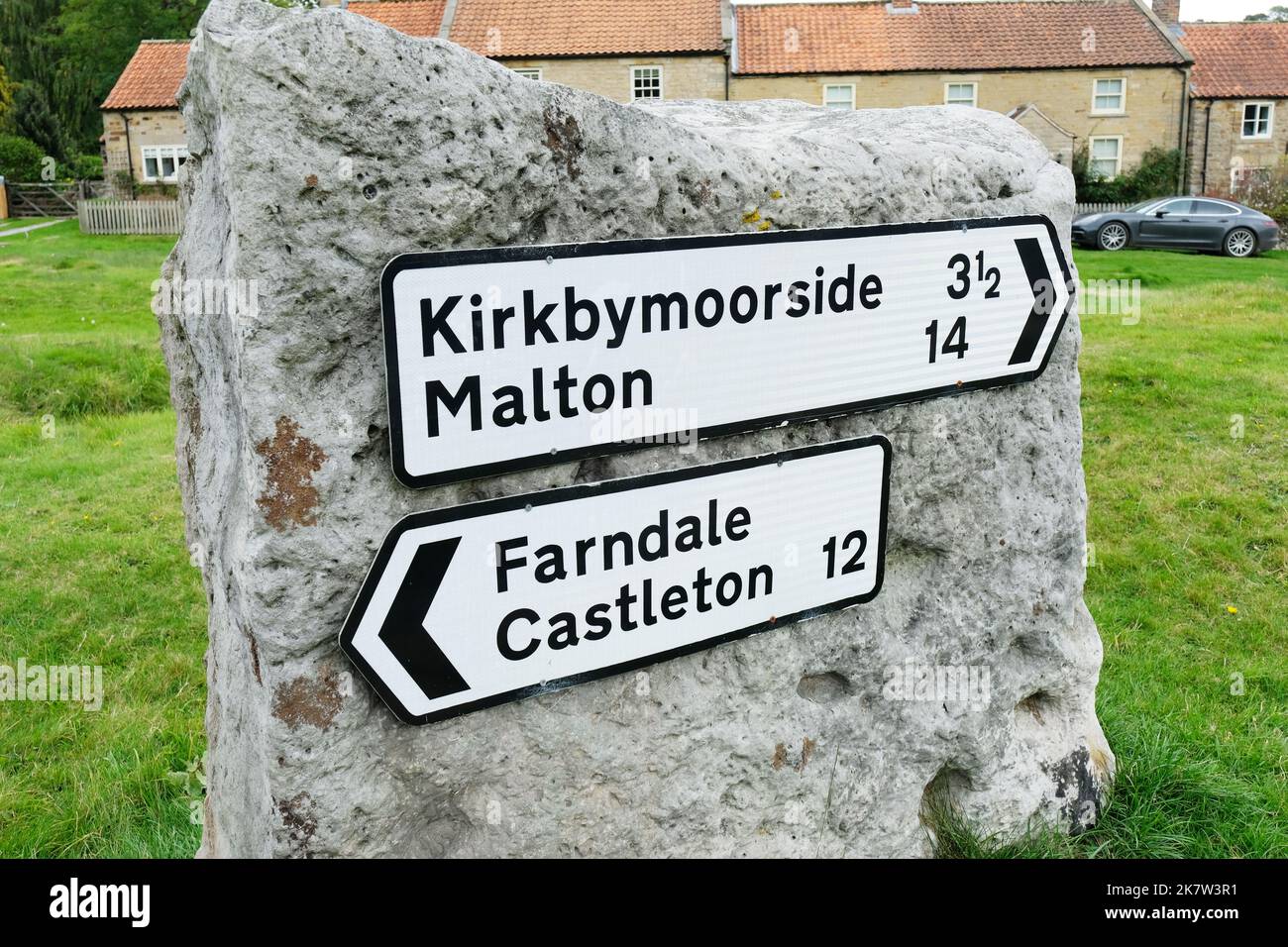 Directional road sign, Hutton le Hole, Yorkshire, UK - John Gollop Stock Photo