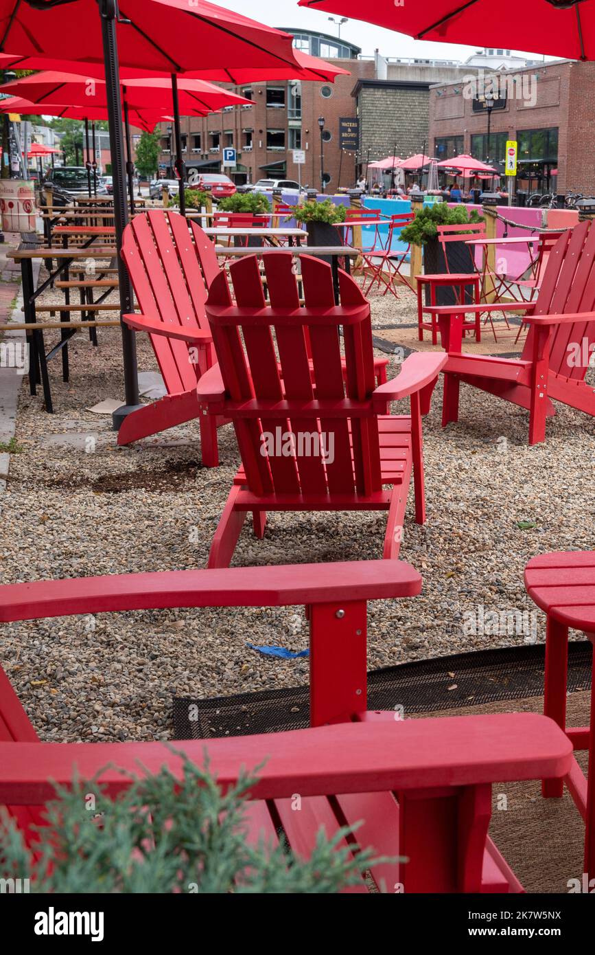 Salem, MA USA June 12, 2022 chairs and outdoor dining in a public