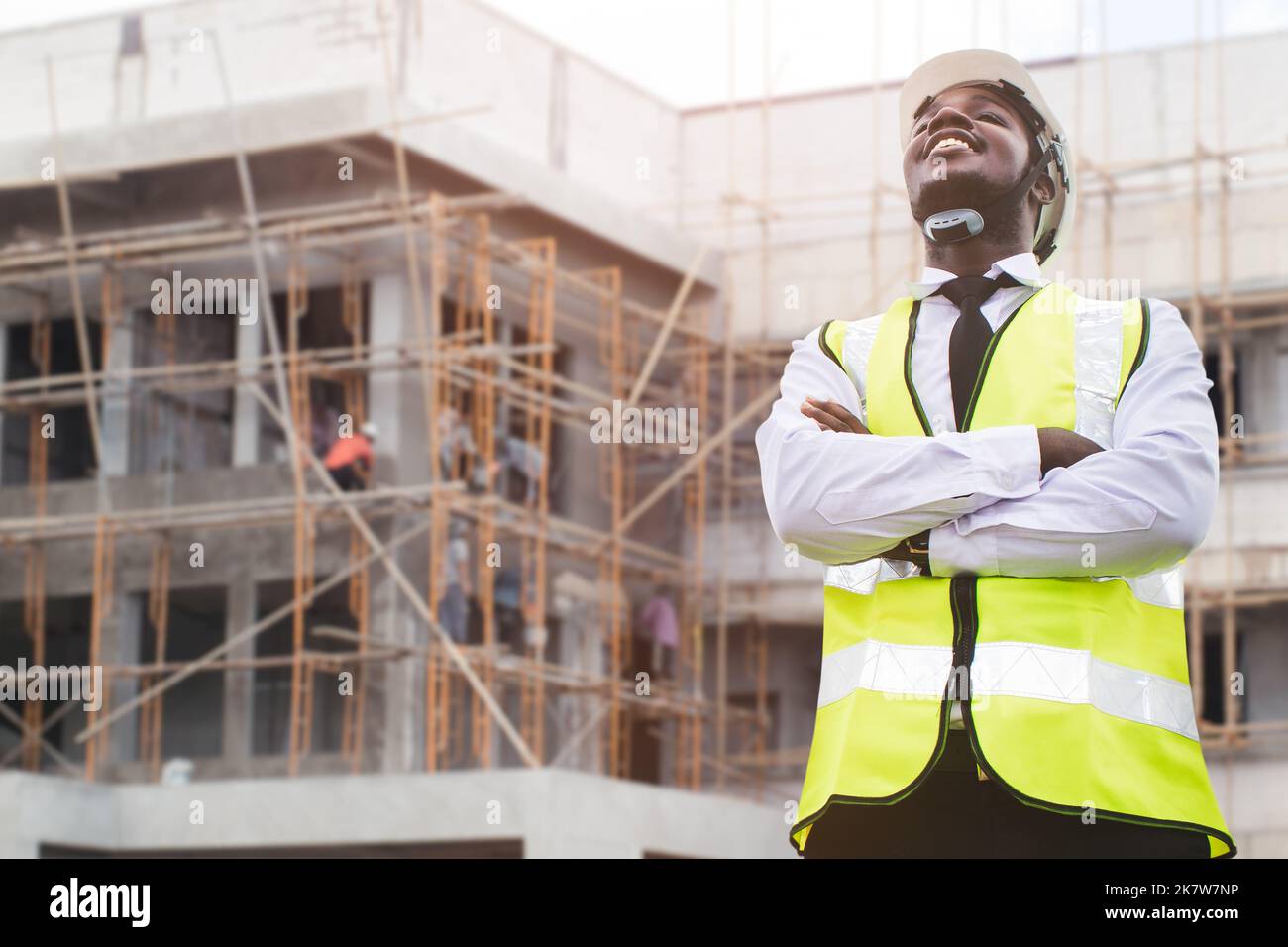 African architects engineer man in Protective clothing and helmet ...