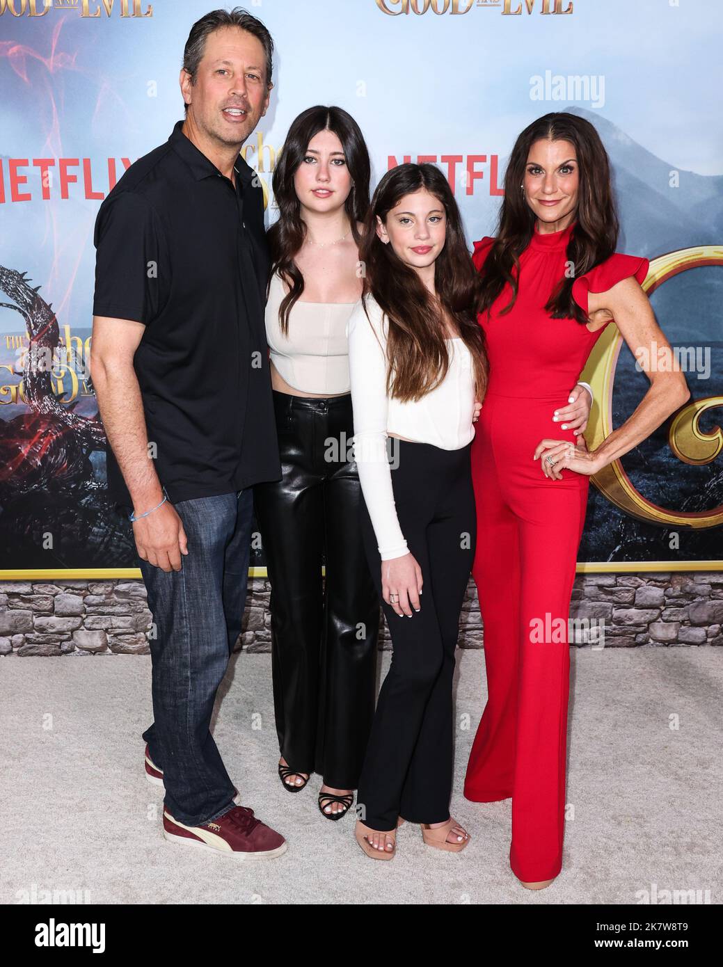 WESTWOOD, LOS ANGELES, CALIFORNIA, USA - OCTOBER 18: Michael Hess and Samantha Harris arrive at the World Premiere Of Netflix's 'The School For Good And Evil' held at Regency Village Theatre on October 18, 2022 in Westwood, Los Angeles, California, United States. (Photo by Xavier Collin/Image Press Agency) Stock Photo