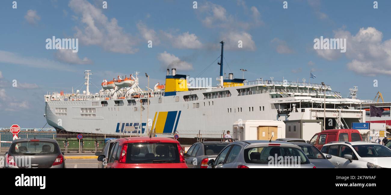 Port of Heraklion, Crete, Greece. 2022. Parked cars and an inter island
