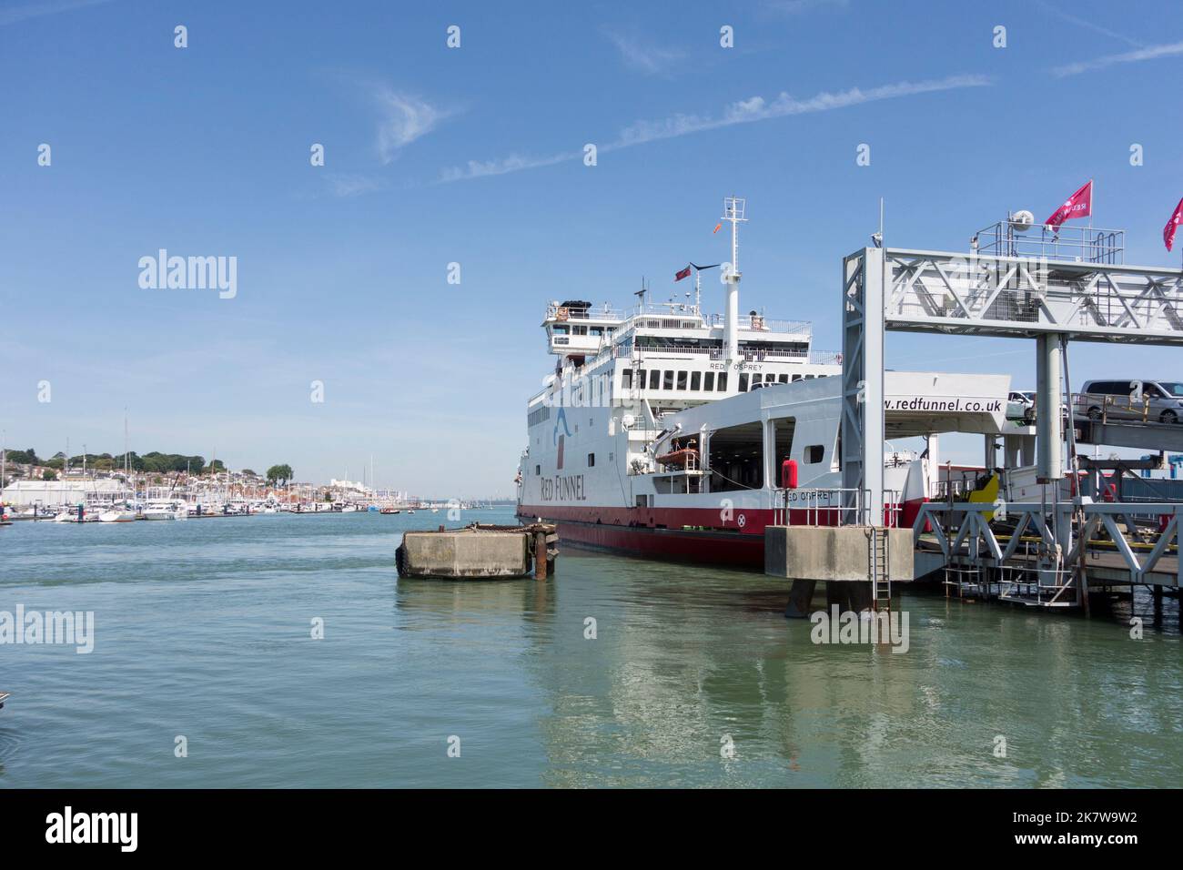 Red Funnel ferry at port of East Cowes, Isle of Wight, UK Stock Photo