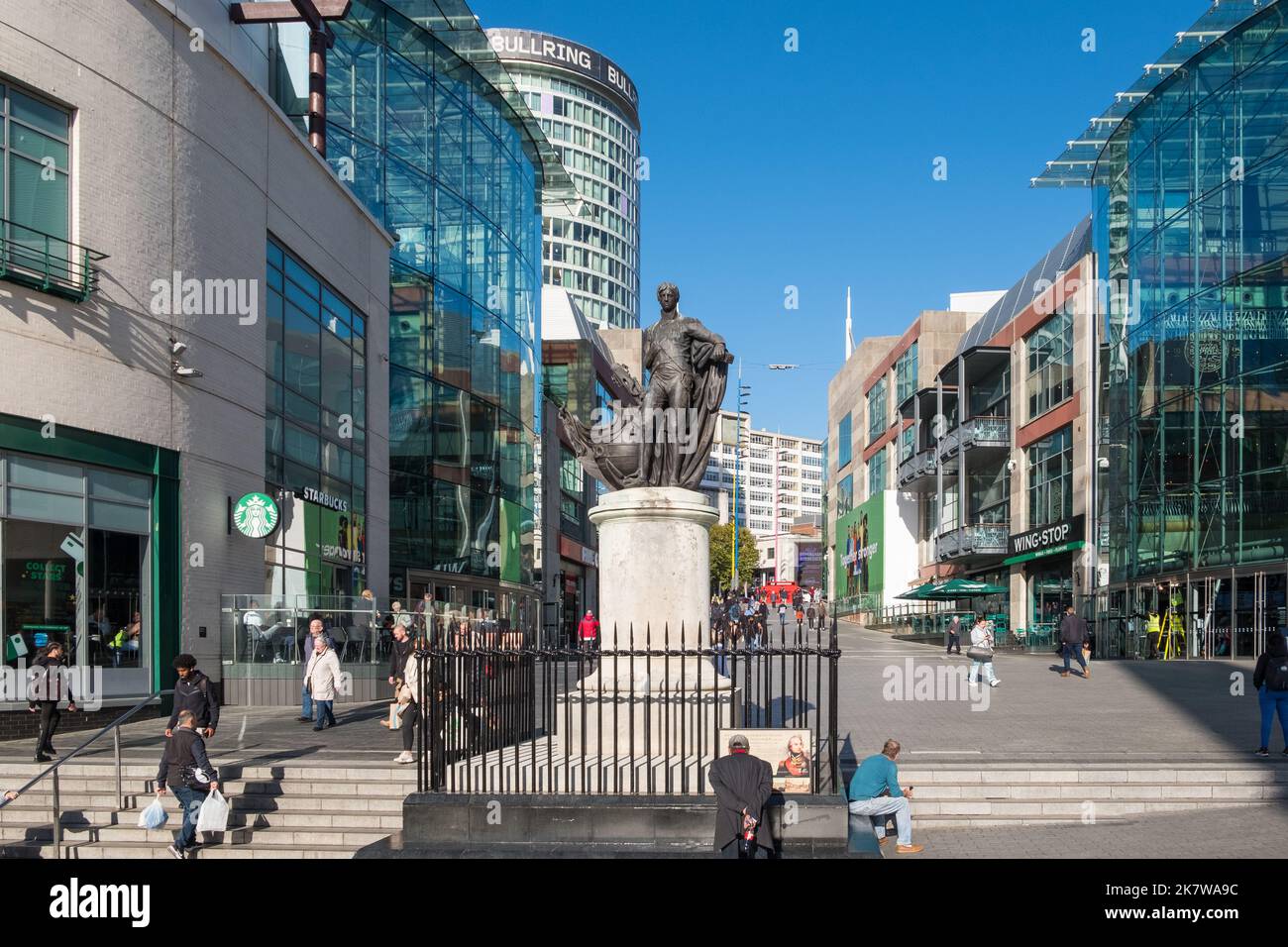 View of The Rotunda from the Bull Ring Shopping Centre in Birmingham Stock Photo