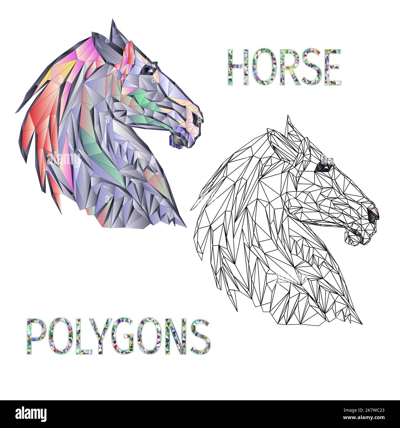 Horse head polygons coloured and outline vector Stock Vector Image
