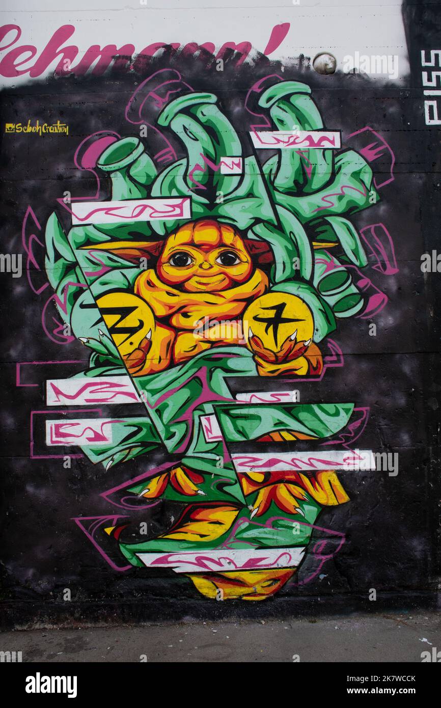 Graffiti by Seboh Creation in the RAW Gelände, Friedrichshain, Berlin Stock Photo