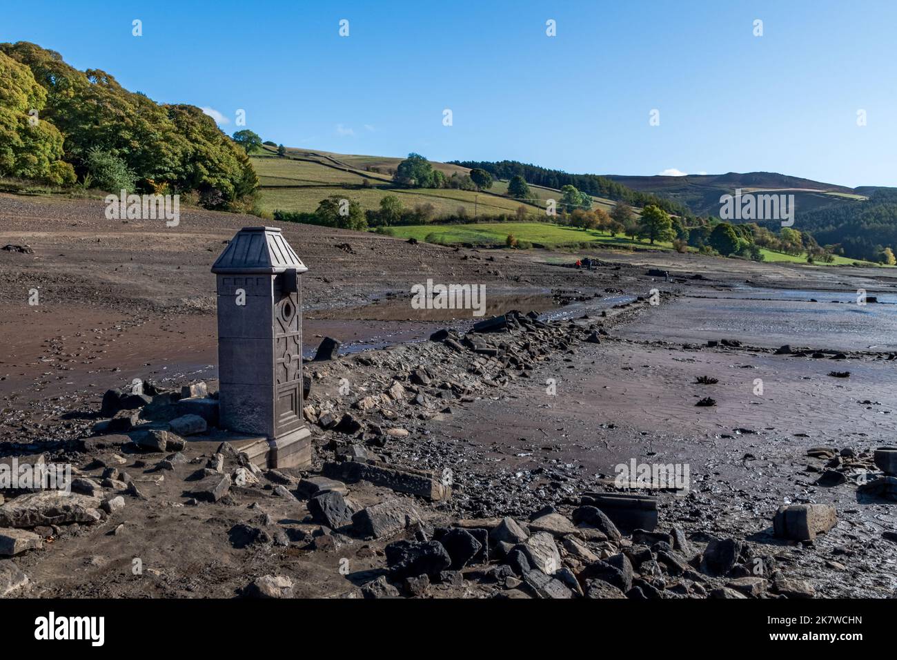 Ladybower Reservoir Drowned Village of Derwent. Derwent Hall gatepost