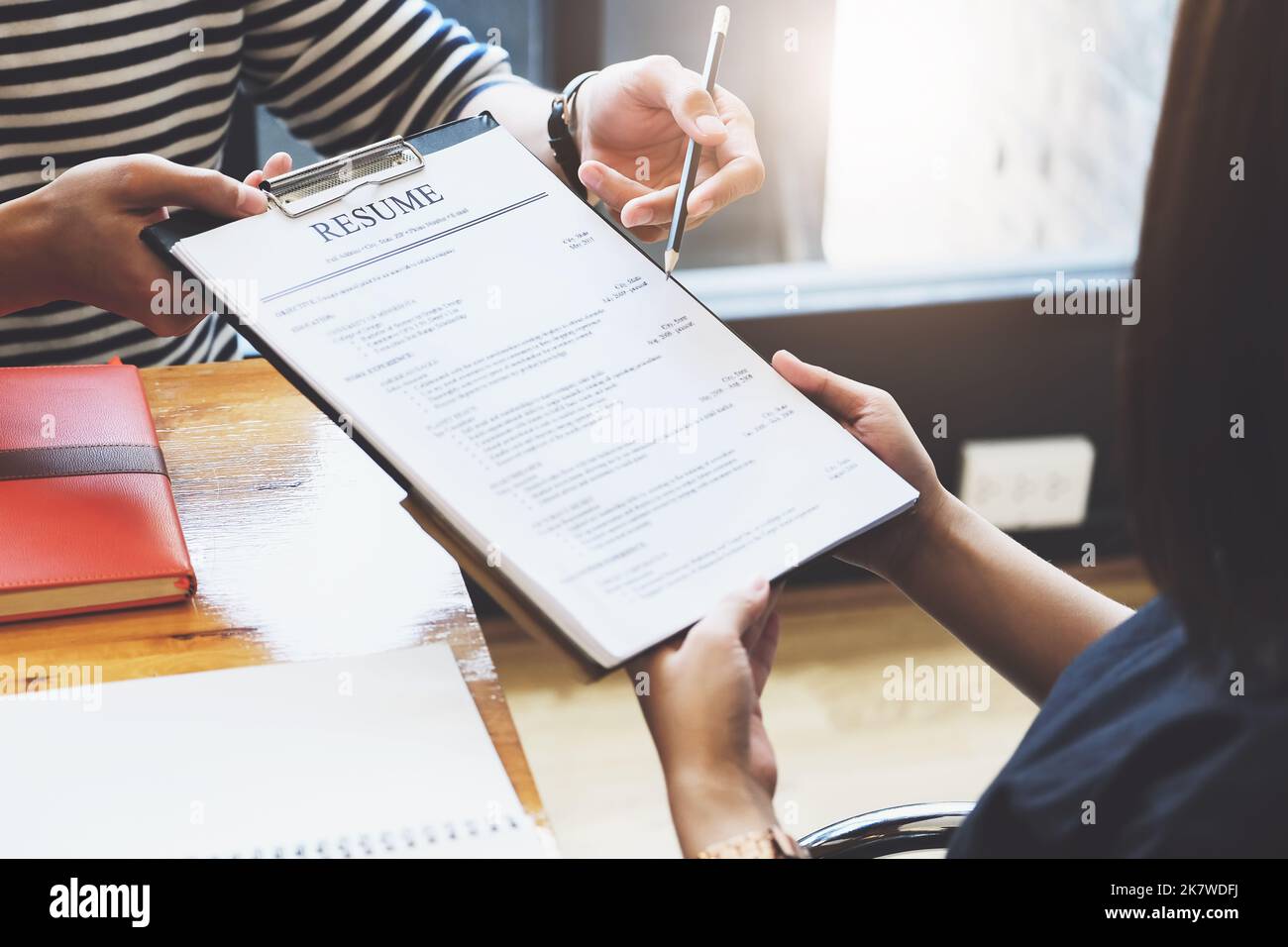 vintage tone effect with HR discussion job interview with answers from