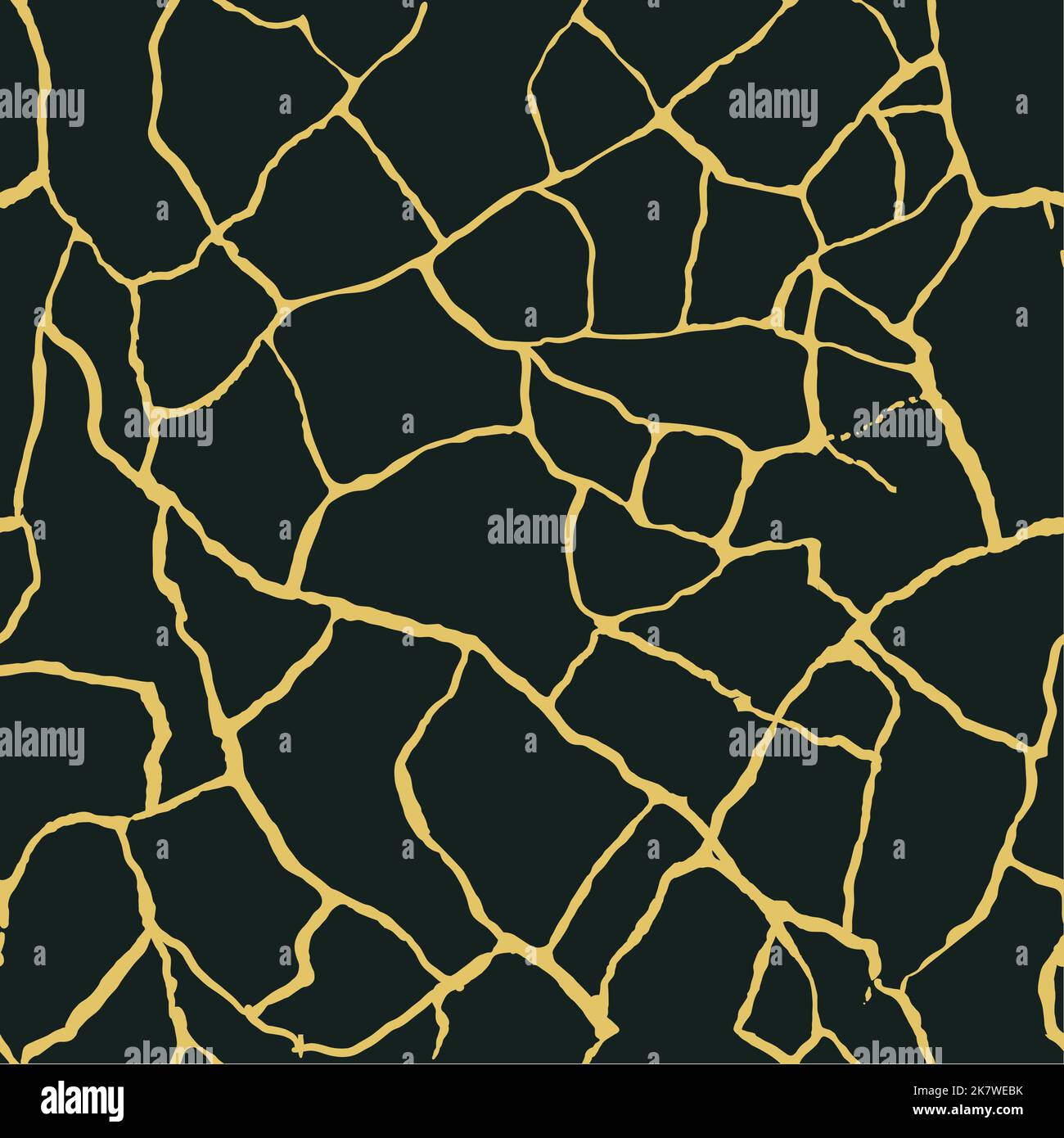 Gold kintsugi crack vector seamless pattern background. Golden