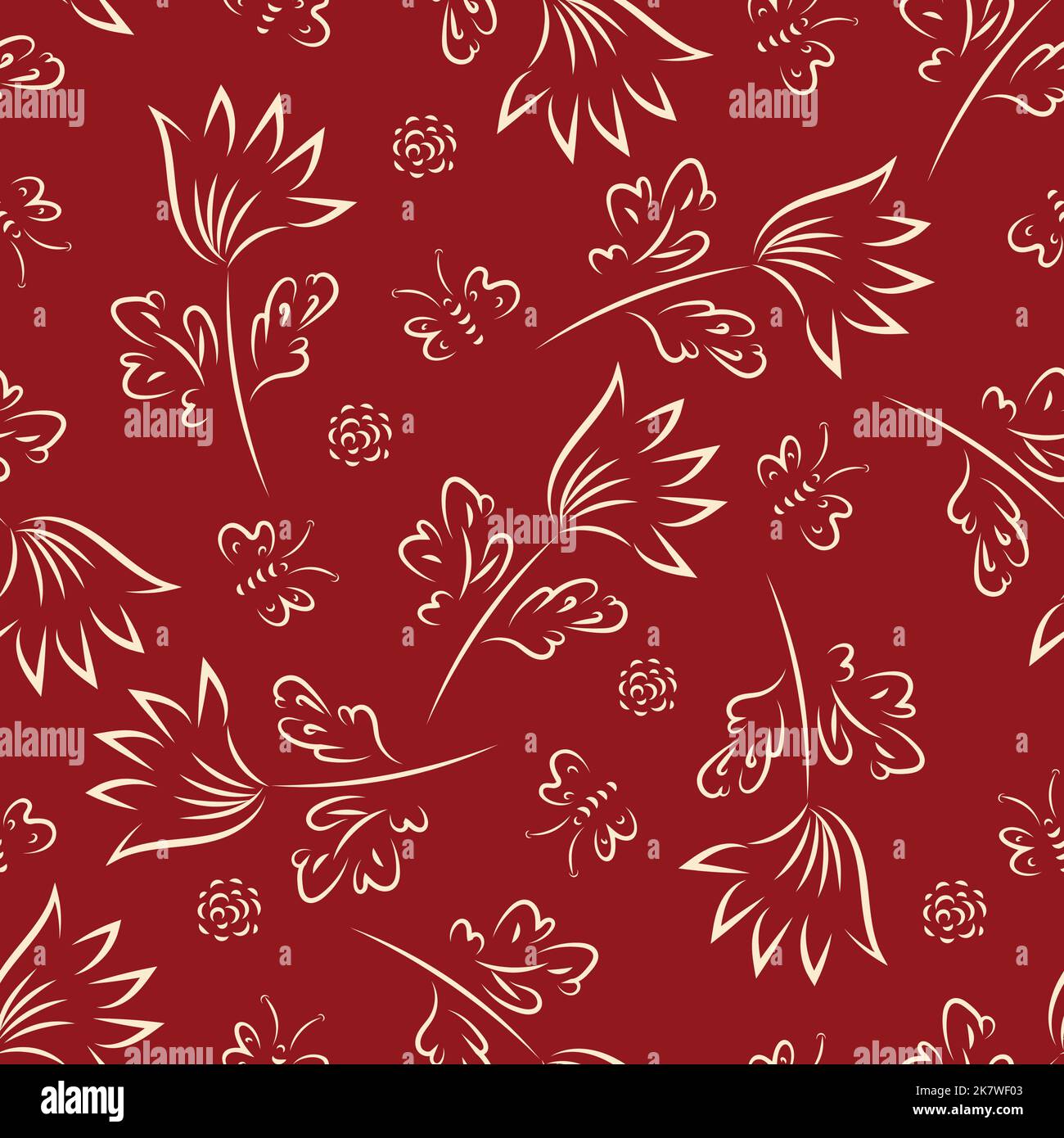 Wild meadow flower and butterfly seamless vector pattern background ...