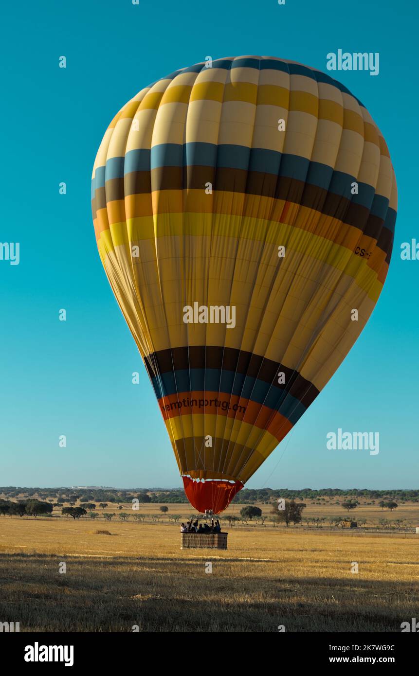 Hot Air Balloon landing in Campinho, Alentejo, Portugal Stock Photo Alamy