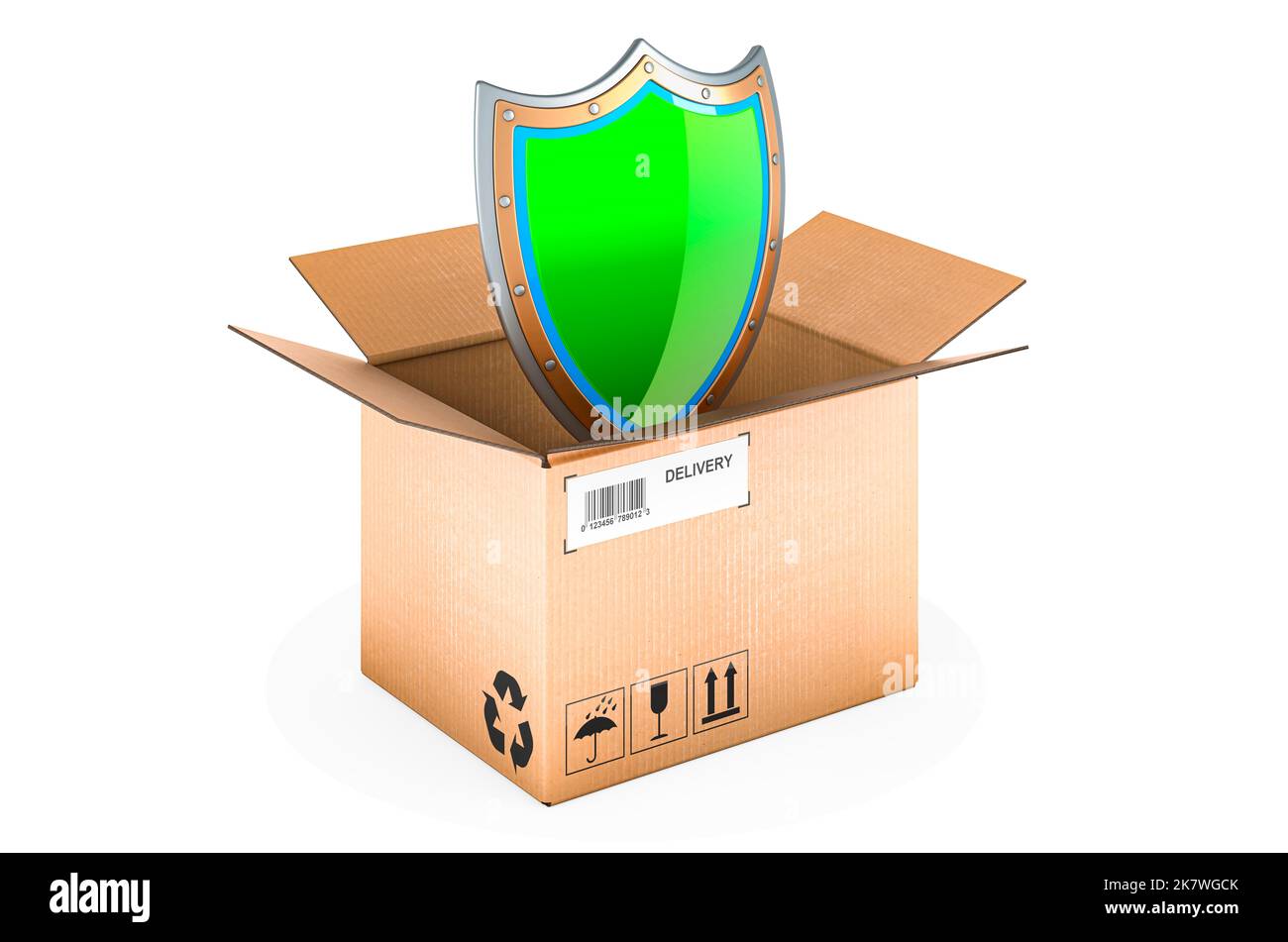 Parcel with shield, 3D rendering isolated on white background Stock ...
