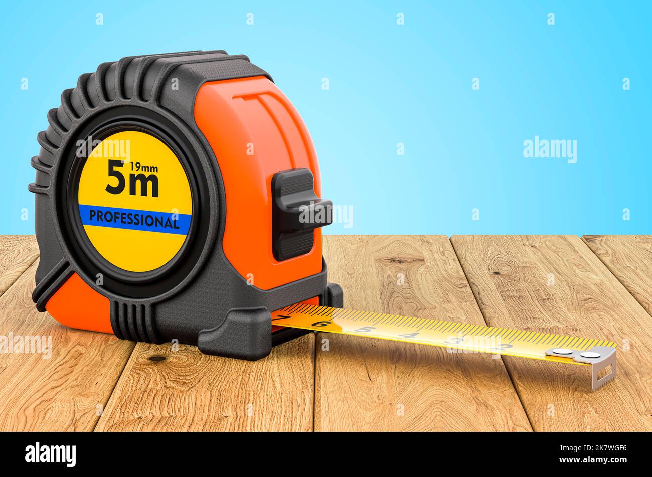 Tape measure on the wooden planks, 3D rendering Stock Photo