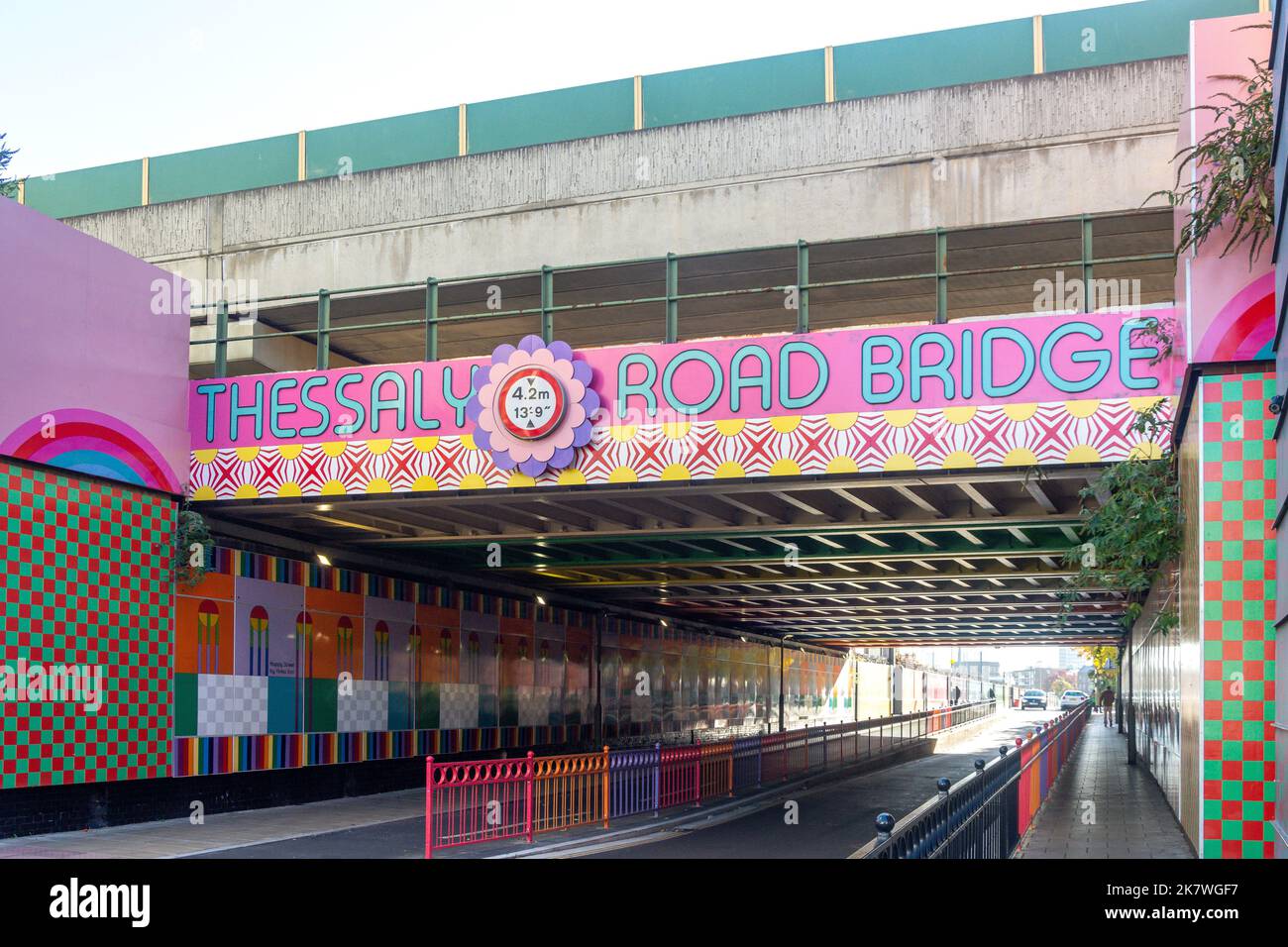 Colourful Thessaly Road Bridge, Thessaly Road, Nine Elms, London Borough of Wandsworth, Greater