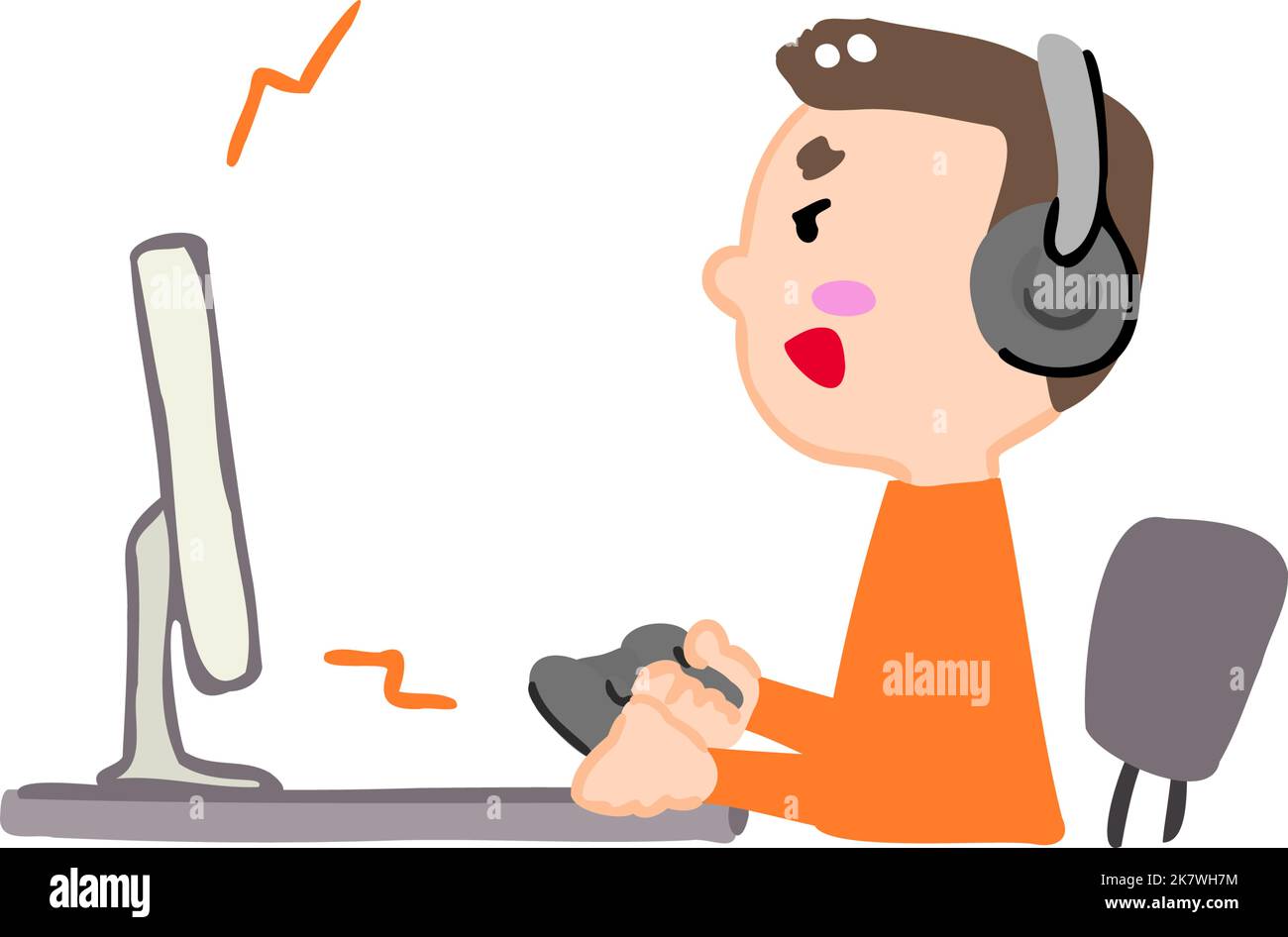 Illustration of a person playing a game on a personal computer Stock