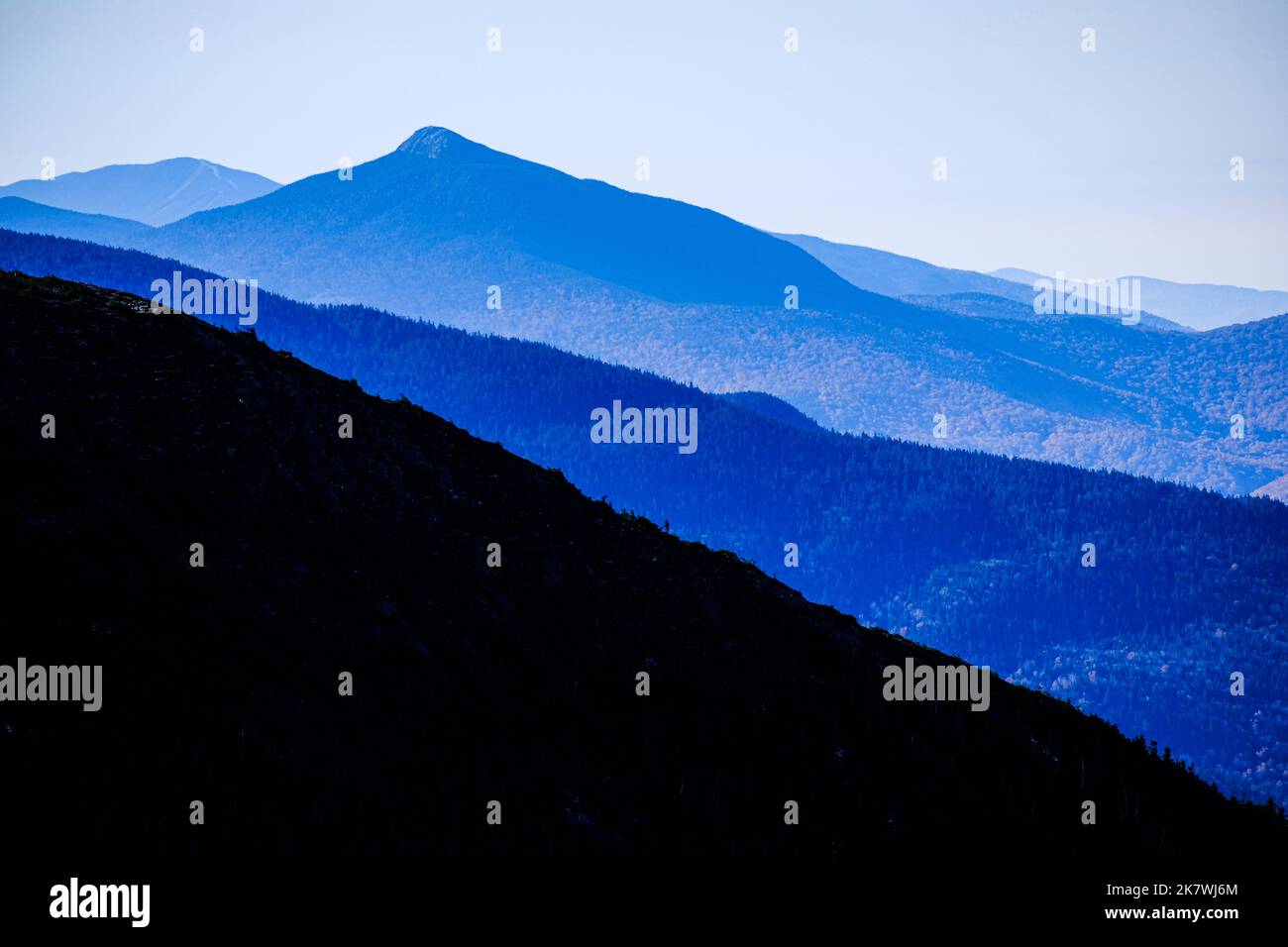 View of Camels Hump mountain from Mt. Mansfield, Stowe, VT, New England, USA, the highest mountain in Vermont. Stock Photo