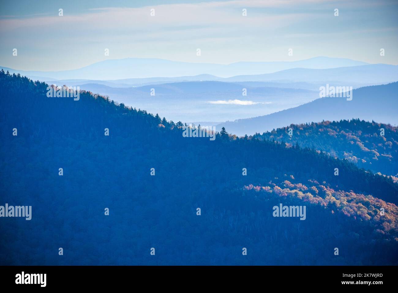 Colorful autumn fall foliage views on Mt. Mansfield, Stowe, VT, New