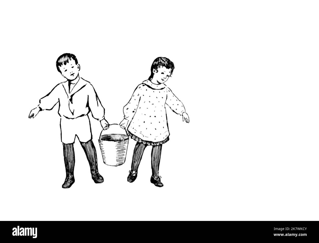 Vintage illustration of boy and girl carrying a bucket. Might be Jack