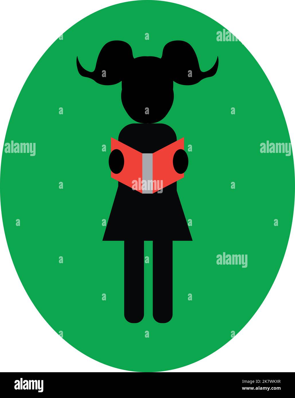 Silhouette of a girl standing and reading a book stock vector image