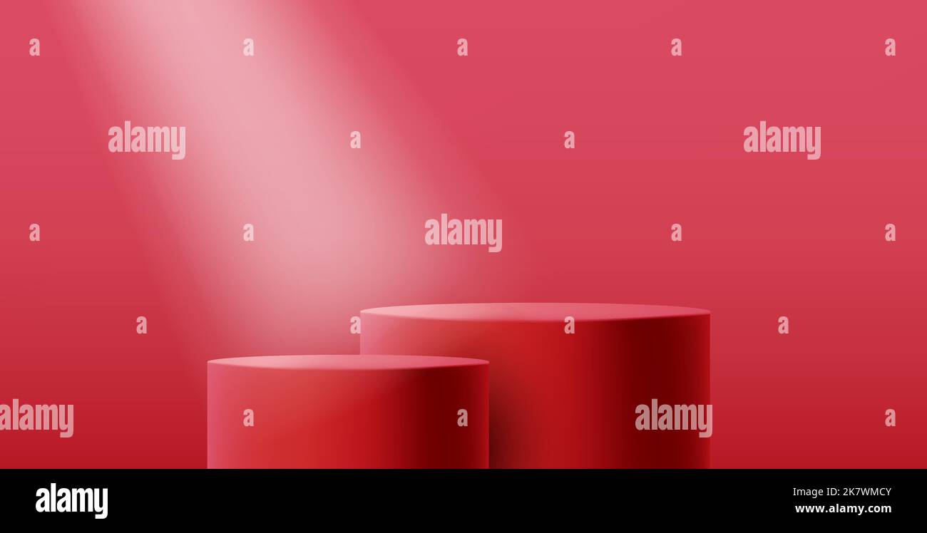 3d red monochrome pedestal illuatration with spotlight vector Stock Vector