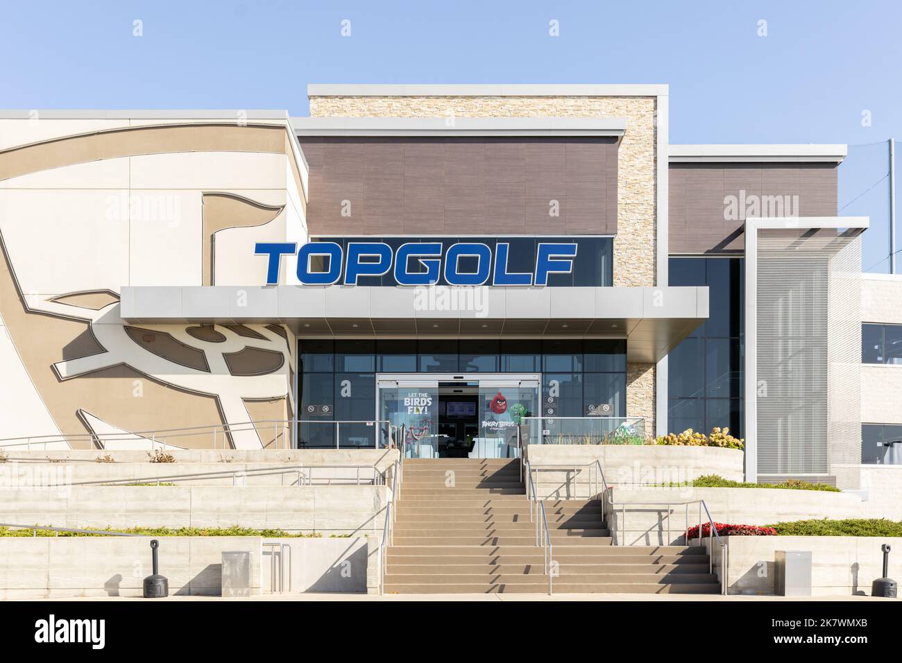 Topgolf features three floors of driving range bays and is a fun entertainment complex for all ages to enjoy. Stock Photo