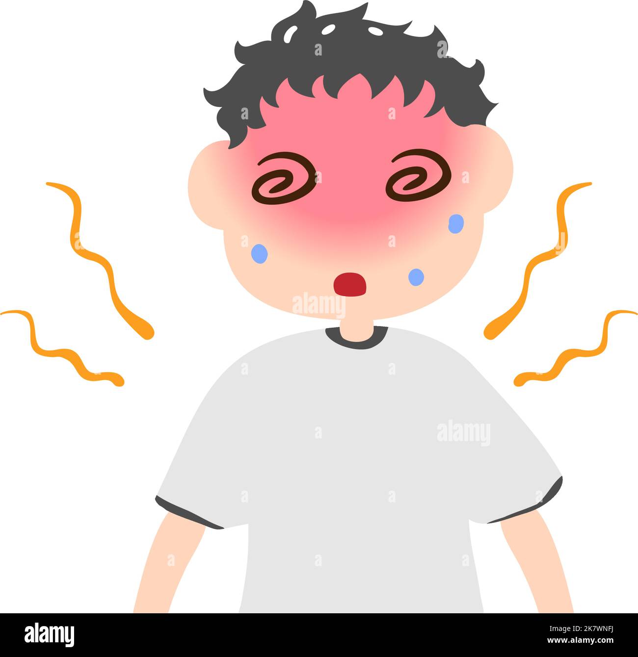 Illustration of a boy having dizziness due to heat stroke Stock Vector