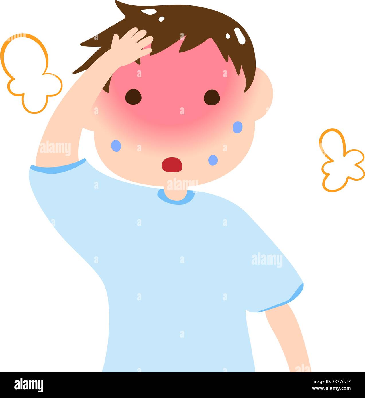 Illustration of a boy who is likely to cause heat stroke Stock Vector