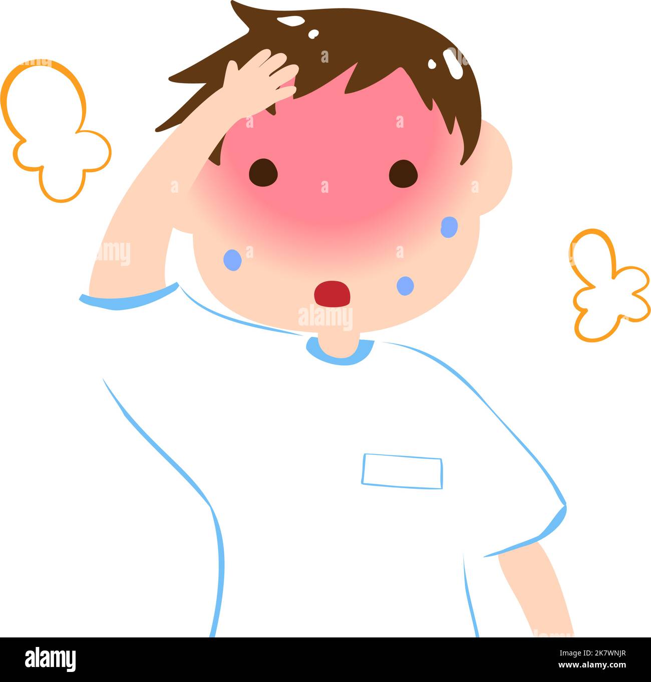 Illustration of a boy who is likely to cause heat stroke Stock Vector