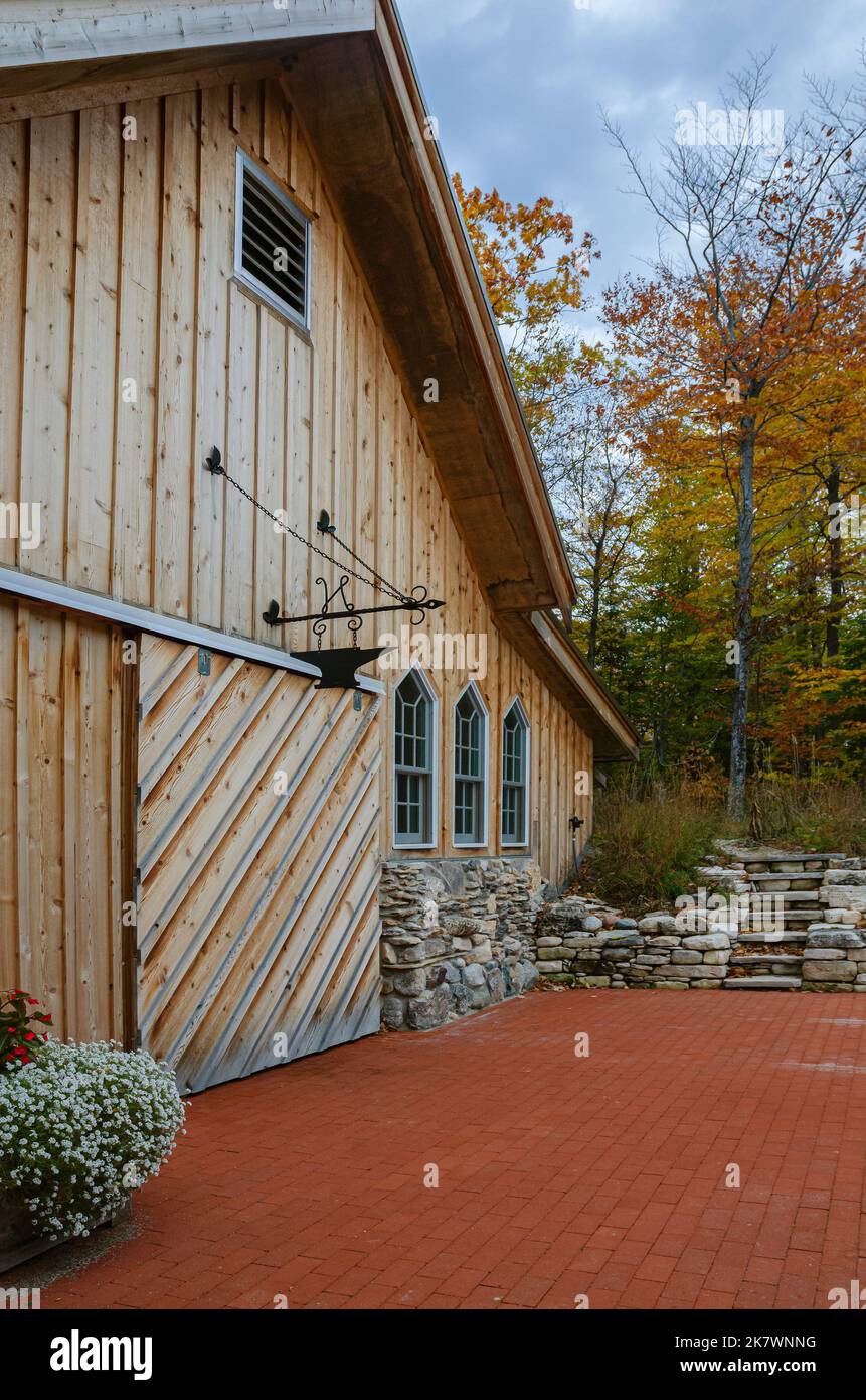 Autumn colors surround the building at the Clearing Folk School