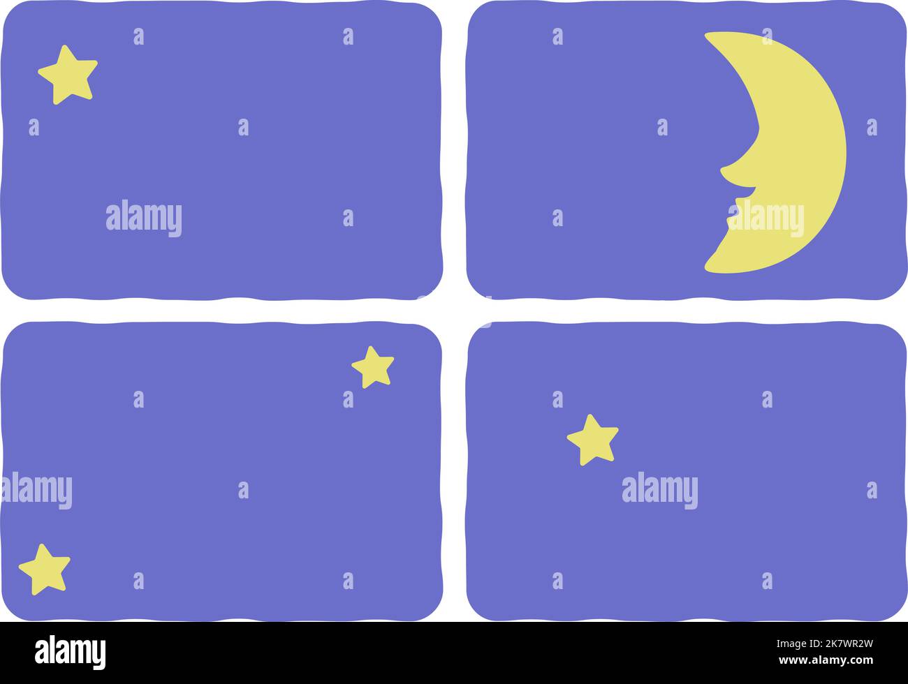 Image illustration of night, moon and stars seen through the window Stock Vector