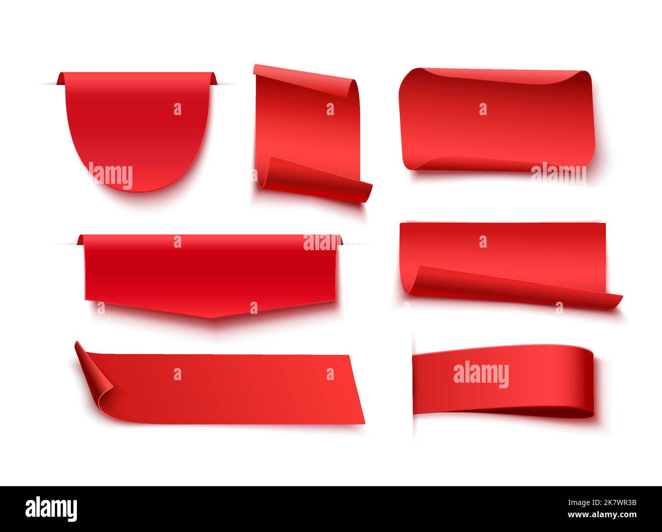 Red blank tags, labels or badges are isolated on white background ...