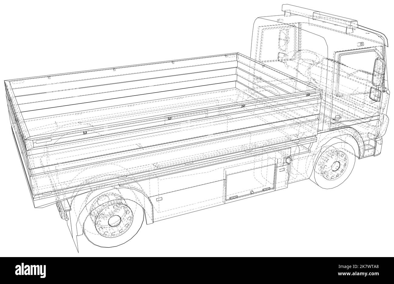 Flatbed truck. The layers of visible and invisible lines are separated ...